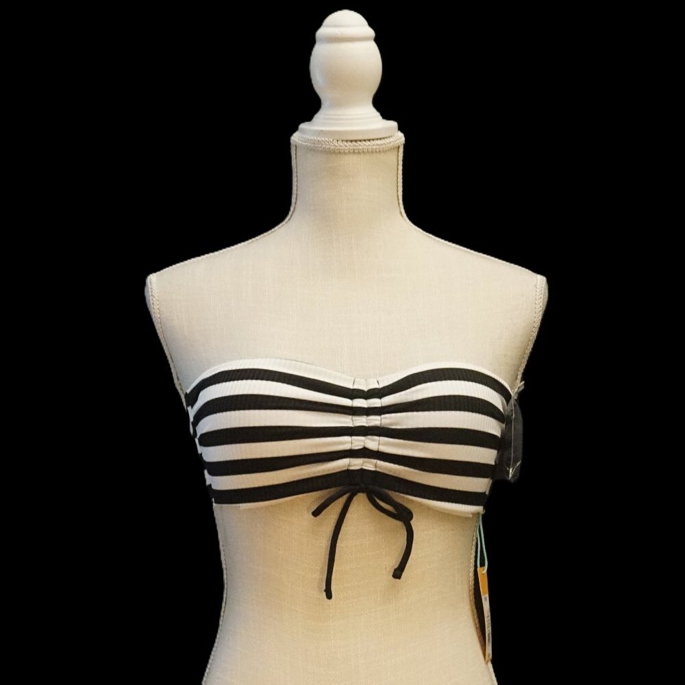 Kona Sol Black and White Stripe Strapless Bikini Top X Small